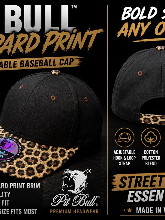 Other - Pit Bull Leopard Print Brim Baseball Cap - Black & Leopard